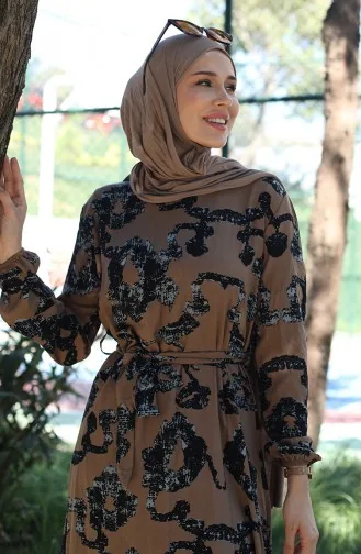 Viscose-jurk Met Patroon 81872A-02 Mink 81872A-02