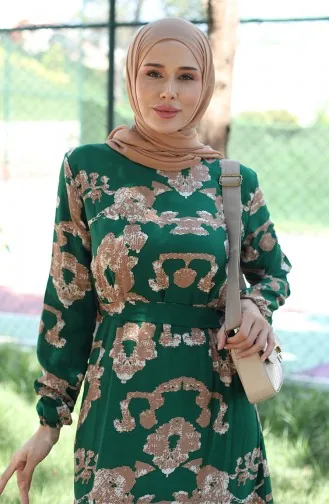 Desenli Viskon Elbise 81872A-04 Yeşil Vizon