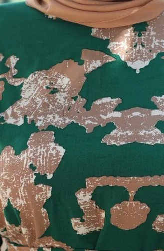 Desenli Viskon Elbise 81872A-04 Yeşil Vizon