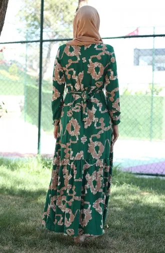 Desenli Viskon Elbise 81872A-04 Yeşil Vizon