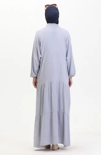 Elastic Sleeve Buttoned Dress 0463-05 Light Gray 0463-05