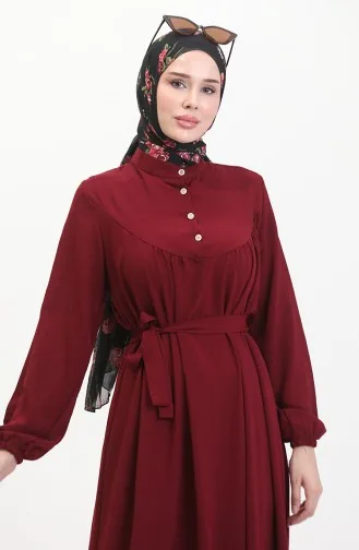 Buttoned Belted Dress 0462-03 Claret Red 0462-03