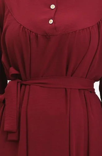 Buttoned Belted Dress 0462-03 Claret Red 0462-03