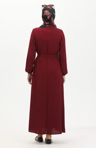 Buttoned Belted Dress 0462-03 Claret Red 0462-03
