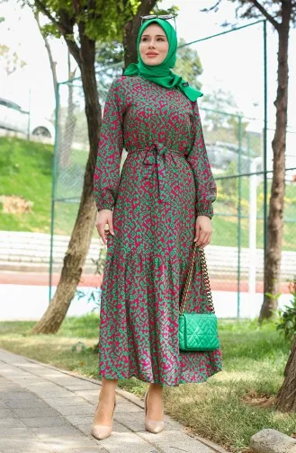Colorful Viscose Dress 0450-01 Fuchsia Green 0450-01