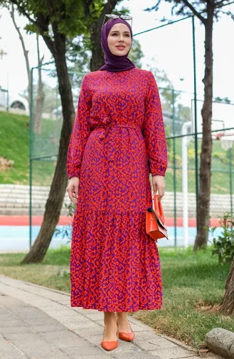 Colorful Viscose Dress 0450-02 Purple Orange 0450-02
