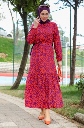 Buntes Viskosekleid 0450-02 Lila Orange 0450-02