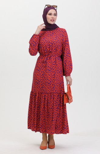 Buntes Viskosekleid 0450-02 Lila Orange 0450-02
