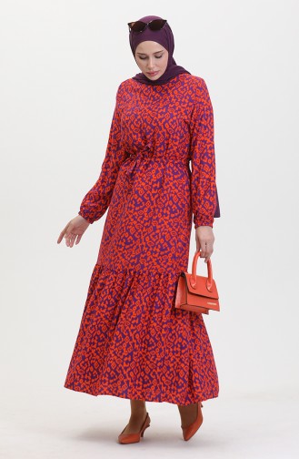 Buntes Viskosekleid 0450-02 Lila Orange 0450-02
