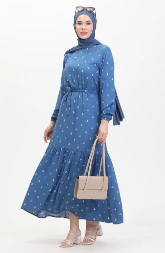 Kleid Mit Ankermuster Und Gürtel 0461-02 Indigo 0461-02