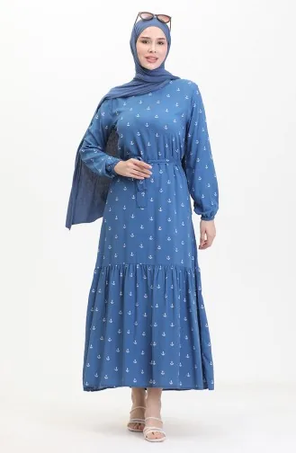 Kleid Mit Ankermuster Und Gürtel 0461-02 Indigo 0461-02