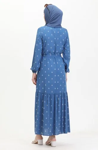 Kleid Mit Ankermuster Und Gürtel 0461-02 Indigo 0461-02