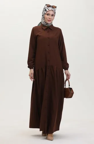Buttoned Pleated Dress 0449-01 Brown 0449-01