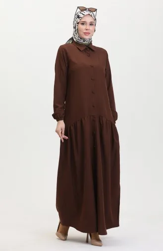 Buttoned Pleated Dress 0449-01 Brown 0449-01