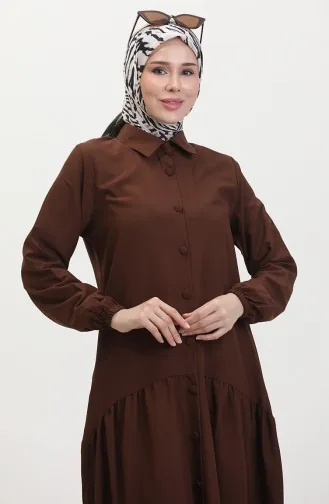 Buttoned Pleated Dress 0449-01 Brown 0449-01