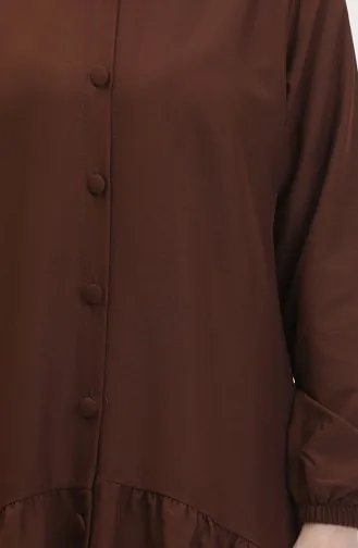 Buttoned Pleated Dress 0449-01 Brown 0449-01