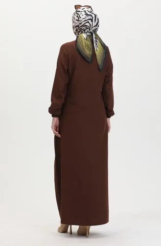 Buttoned Pleated Dress 0449-01 Brown 0449-01