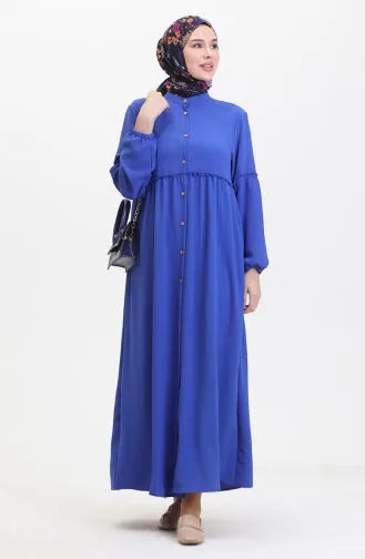 Robe Boutonnée Magnifique Col 0457-06 Bleu Foncé 0457-06