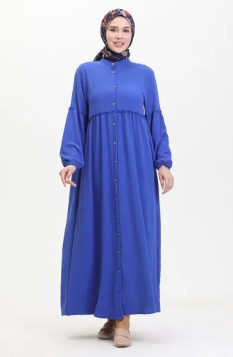 Robe Boutonnée Magnifique Col 0457-06 Bleu Foncé 0457-06