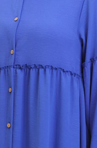 Robe Boutonnée Magnifique Col 0457-06 Bleu Foncé 0457-06