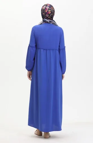 Robe Boutonnée Magnifique Col 0457-06 Bleu Foncé 0457-06