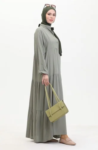 Robe Boutonnée Manches élastiquées 0463-02 Vert Moule 0463-02