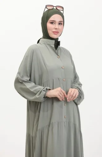 Robe Boutonnée Manches élastiquées 0463-02 Vert Moule 0463-02