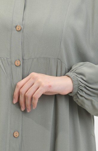 Geknöpftes Kleid Mit Elastischen Ärmeln 0463-02 Schimmelgrün 0463-02