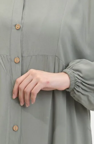 Robe Boutonnée Manches élastiquées 0463-02 Vert Moule 0463-02