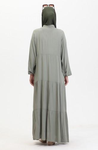 Geknöpftes Kleid Mit Elastischen Ärmeln 0463-02 Schimmelgrün 0463-02