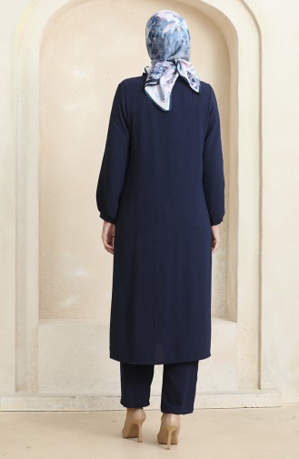 Front Buttoned Tunic Trousers Two Piece Suit 1008-04 Navy Blue 1008-04