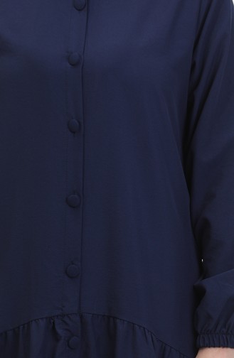 Geknöpftes Gerafftes Kleid 0449-03 Marineblau 0449-03