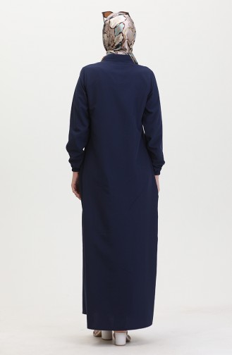Geknöpftes Gerafftes Kleid 0449-03 Marineblau 0449-03