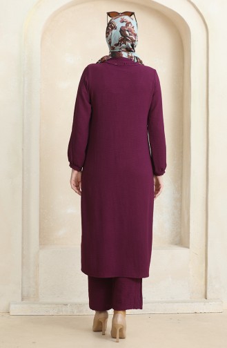 Ensemble Double Pantalon Tunique Boutonné Devant 1008-01 Prune 1008-01