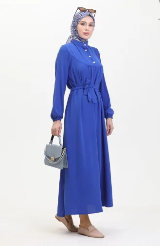 Buttoned Belted Dress 0462-01 Saxe 0462-01