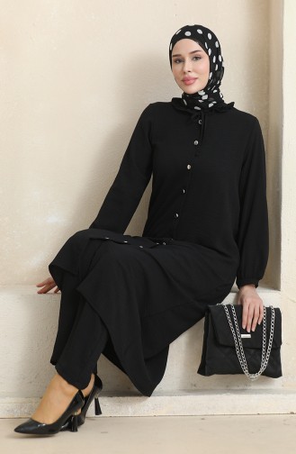 Front Buttoned Tunic Trousers Two Piece Suit 1008-03 Black 1008-03