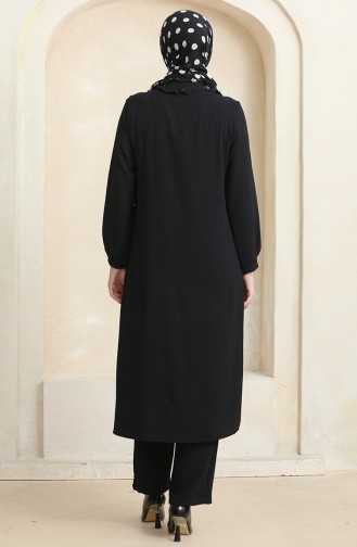 Front Buttoned Tunic Trousers Two Piece Suit 1008-03 Black 1008-03