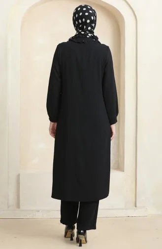 Front Buttoned Tunic Trousers Two Piece Suit 1008-03 Black 1008-03