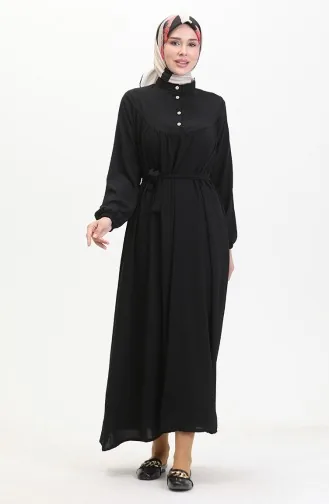 Geknöpftes Kleid Mit Gürtel 0462-04 Schwarz 0462-04