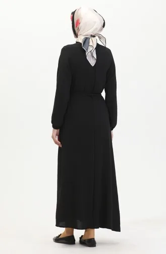 Geknöpftes Kleid Mit Gürtel 0462-04 Schwarz 0462-04