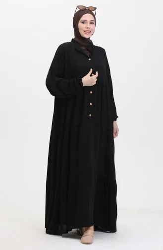 Geknöpftes Kleid Mit Elastischen Ärmeln 0463-03 Schwarz 0463-03