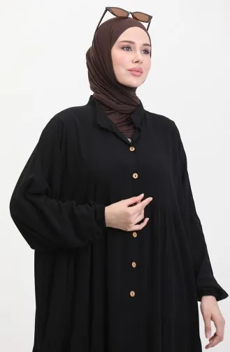 Geknöpftes Kleid Mit Elastischen Ärmeln 0463-03 Schwarz 0463-03