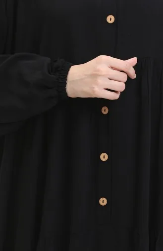Geknöpftes Kleid Mit Elastischen Ärmeln 0463-03 Schwarz 0463-03