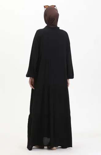 Geknöpftes Kleid Mit Elastischen Ärmeln 0463-03 Schwarz 0463-03