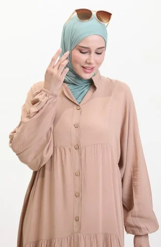 Jurk Met Knopen En Elastische Mouwen 0463-07 Koffie Met Melk 0463-07