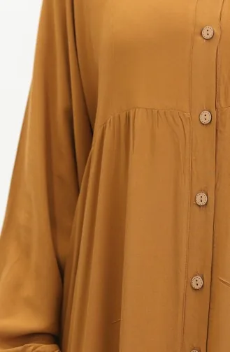 Jurk Met Knopen En Elastische Mouwen 0463-06 Geelbruin 0463-06