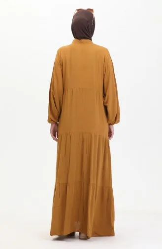 Jurk Met Knopen En Elastische Mouwen 0463-06 Geelbruin 0463-06
