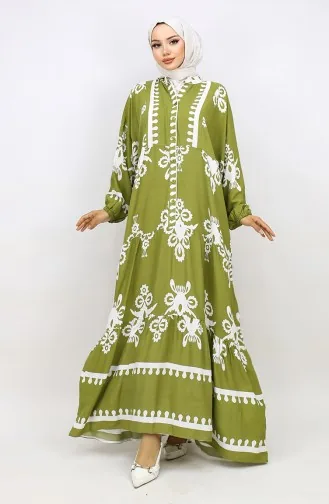 Balon Kol Elbise 4091-07 Açık Haki