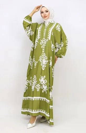 Balon Kol Elbise 4091-07 Açık Haki