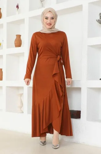 Yandan Bağlamalı Volanlı Elbise 1907-10 Taba